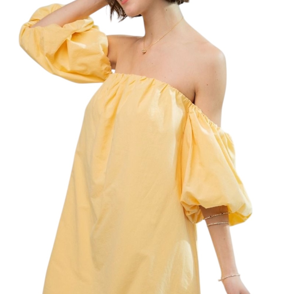 🌺 NWT CHALLIE Off-Shoulder Mini Dress in Lemon Bar Vacation Women's S NEW